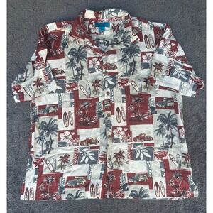 Paradise‎ Blue Men's Hawaiian Shirt Size XL Beige Red Short Sleeve Button-Up